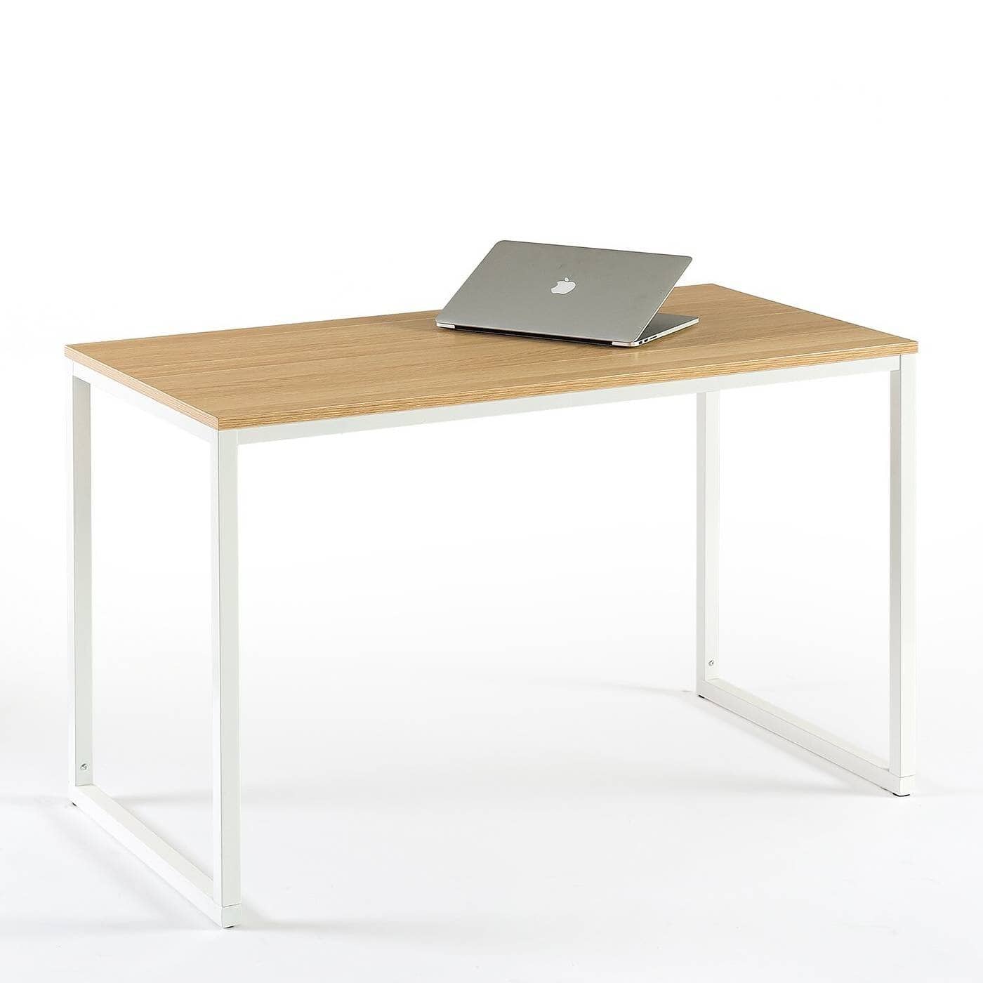 Modern Office Desk with White Metal Frame and Wood Top 1 Modern Office Desk with White Metal Frame and Wood Top