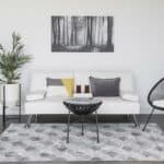 White Faux Leather Convertible Futon with Cup Holders