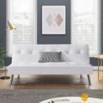White Faux Leather Adjustable Futon Sofa Bed with Tufted Design