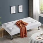 White Faux Leather Adjustable Futon Sofa Bed with Tufted Design