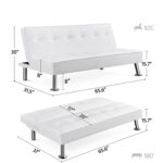 White Faux Leather Adjustable Futon Sofa Bed with Tufted Design