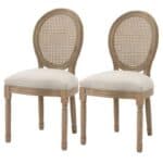 Vintage Upholstered Armless Rattan Back Dining Chairs Beige (Set of 2)