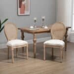 Vintage Upholstered Armless Rattan Back Dining Chairs Beige (Set of 2)