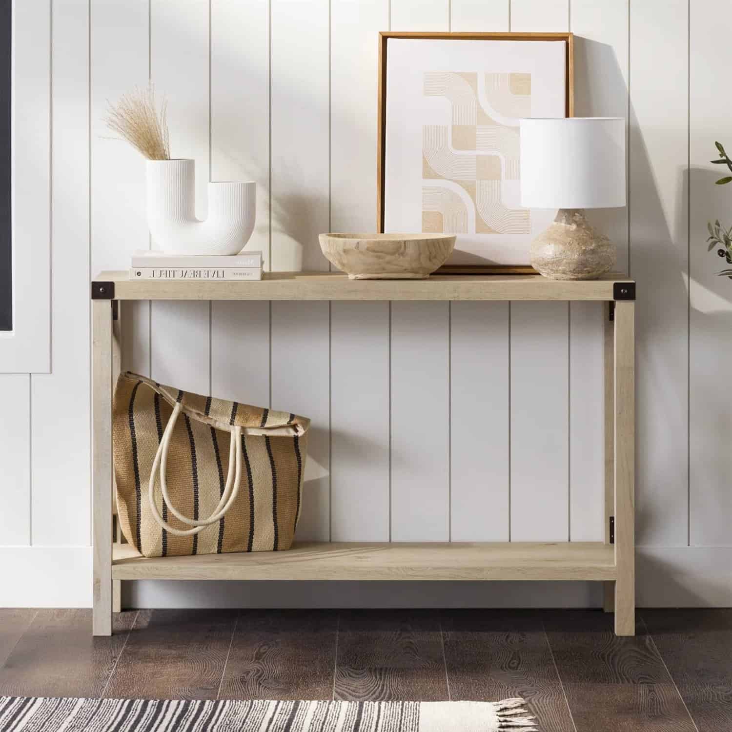 Industrial Farmhouse Entryway Table with White Oak Wood Finish 3 Industrial Farmhouse Entryway Table with White Oak Wood Finish - Image 3