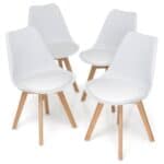 Modern White PU Leather Dining Chairs with Wood Legs (Set of 4)