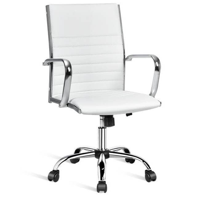 White Faux Leather Ergonomic High Back Office Chair with Armrests 1 White Faux Leather Ergonomic High Back Office Chair with Armrests