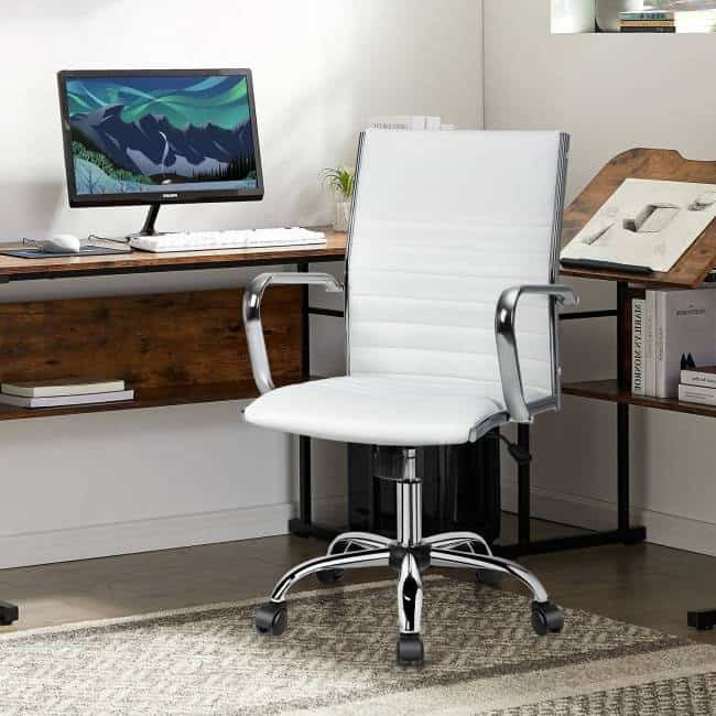 White Faux Leather Ergonomic High Back Office Chair with Armrests 2 White Faux Leather Ergonomic High Back Office Chair with Armrests - Image 2