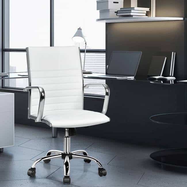 White Faux Leather Ergonomic High Back Office Chair with Armrests 3 White Faux Leather Ergonomic High Back Office Chair with Armrests - Image 3