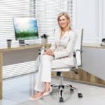 White Faux Leather Ergonomic High Back Office Chair with Armrests 9 White Faux Leather Ergonomic High Back Office Chair with Armrests