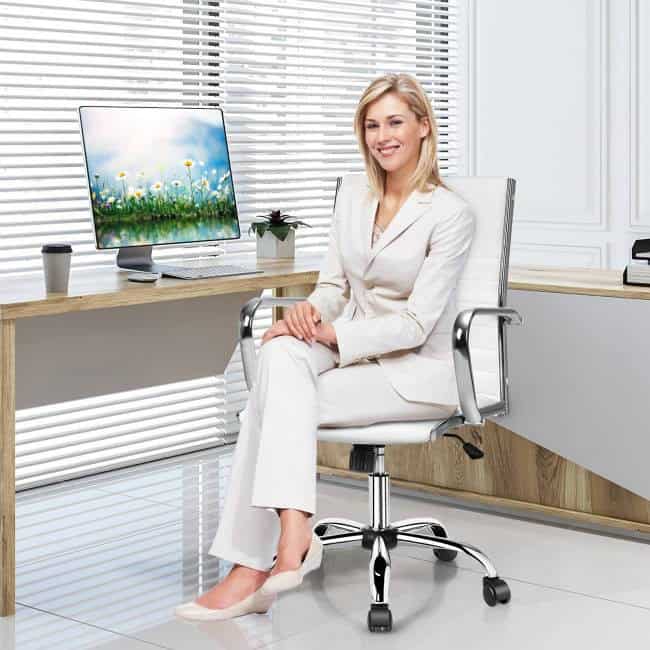 White Faux Leather Ergonomic High Back Office Chair with Armrests 4 White Faux Leather Ergonomic High Back Office Chair with Armrests - Image 4