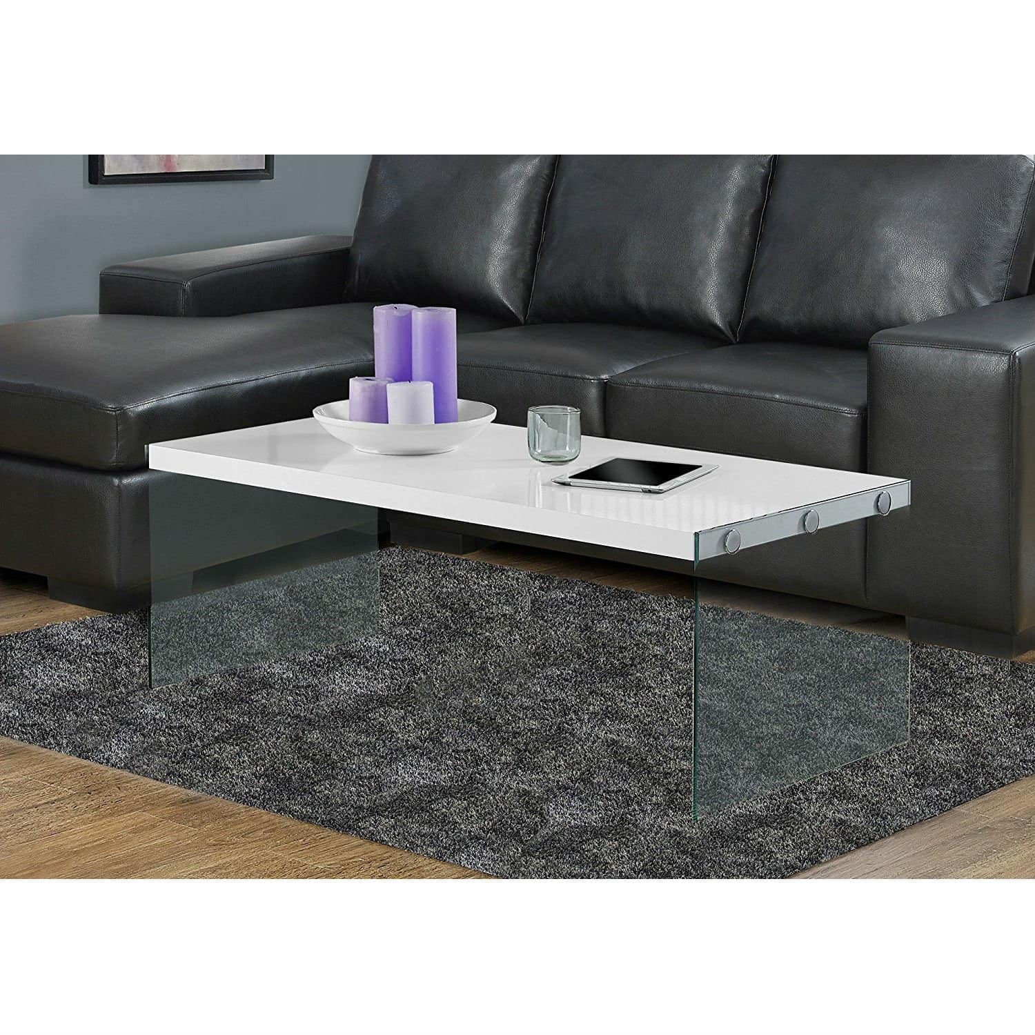 Modern White Coffee Table with Tempered Glass Legs 3 Modern White Coffee Table with Tempered Glass Legs - Image 3