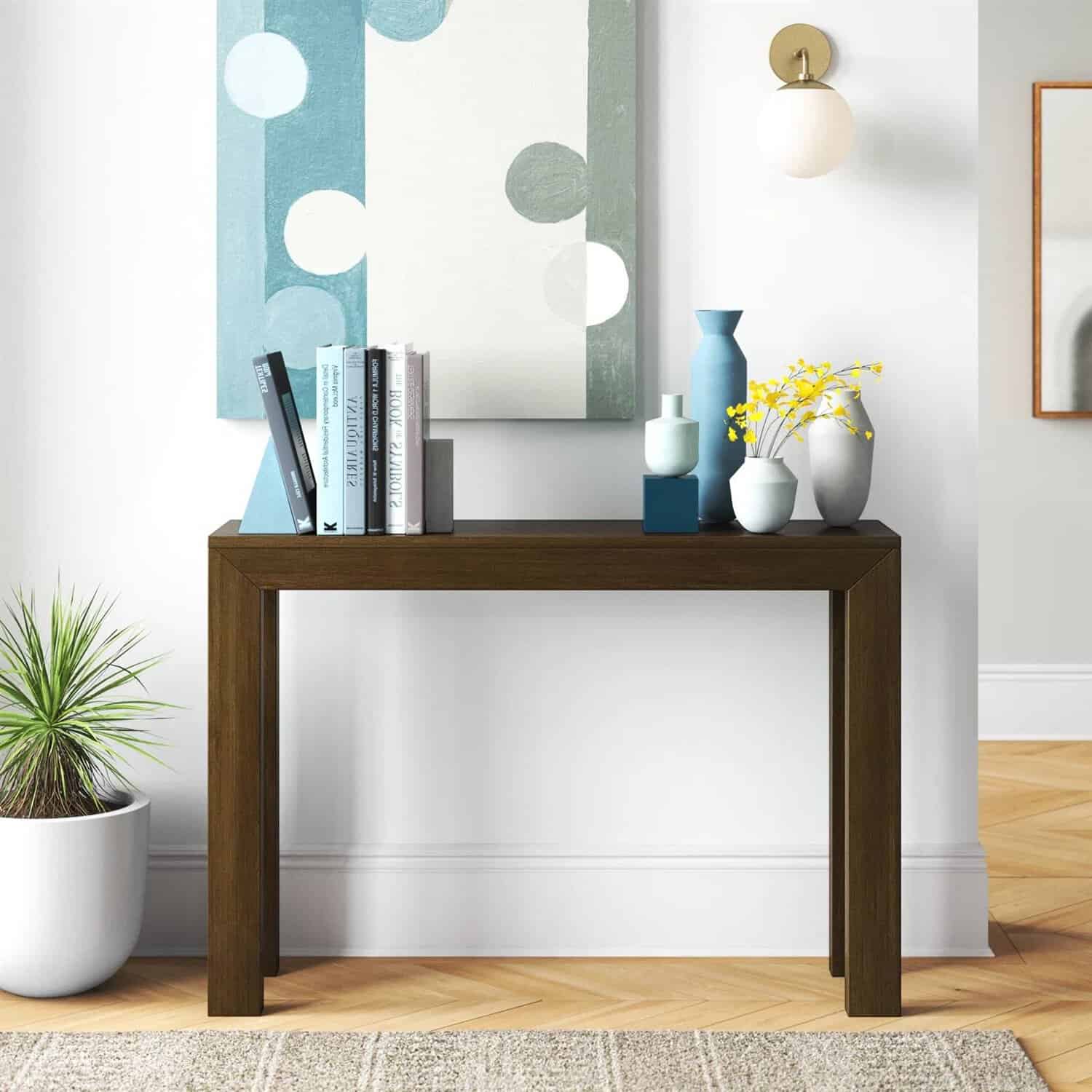 Solid Wood Modern Console Table Dark Brown Walnut Finish 1 Solid Wood Modern Console Table Dark Brown Walnut Finish