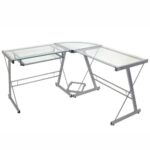 Modern L-Shaped Corner Desk with Glass Top and Keyboard Tray