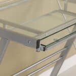 Modern L-Shaped Corner Desk with Glass Top and Keyboard Tray