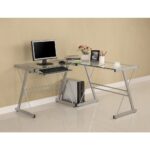 Modern L-Shaped Corner Desk with Glass Top and Keyboard Tray