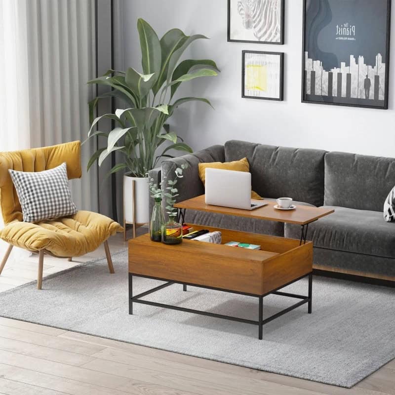 Farmhouse Brown Lift Top Coffee Table with Hidden Storage 3 Farmhouse Brown Lift Top Coffee Table with Hidden Storage - Image 3