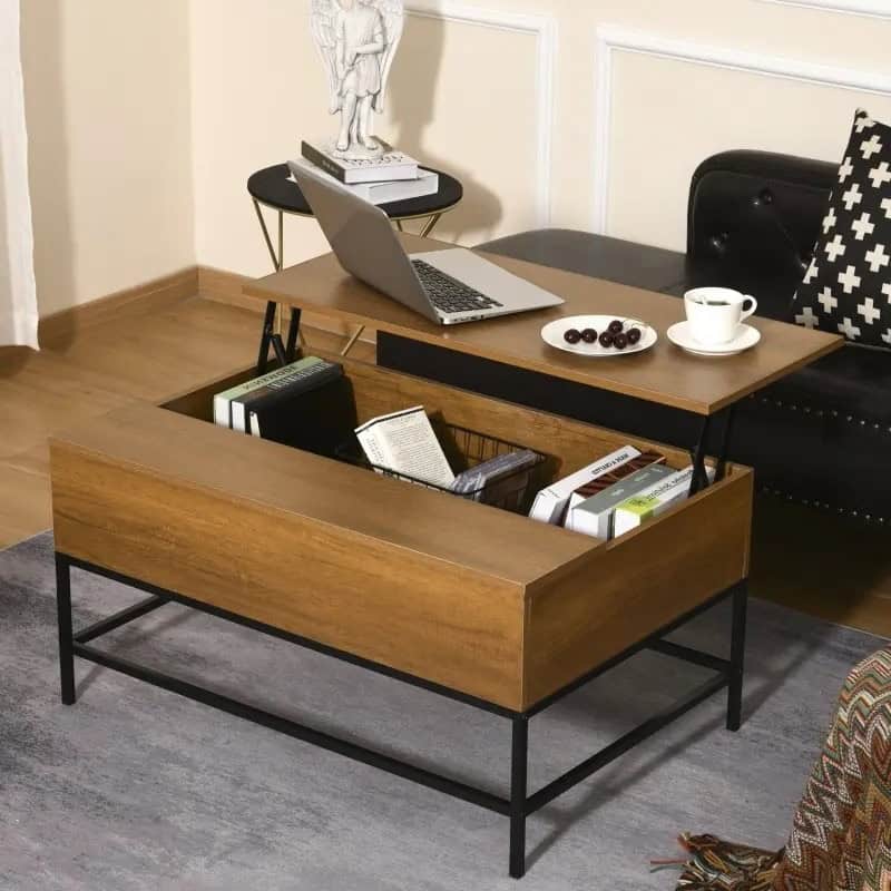 Farmhouse Brown Lift Top Coffee Table with Hidden Storage 4 Farmhouse Brown Lift Top Coffee Table with Hidden Storage - Image 4