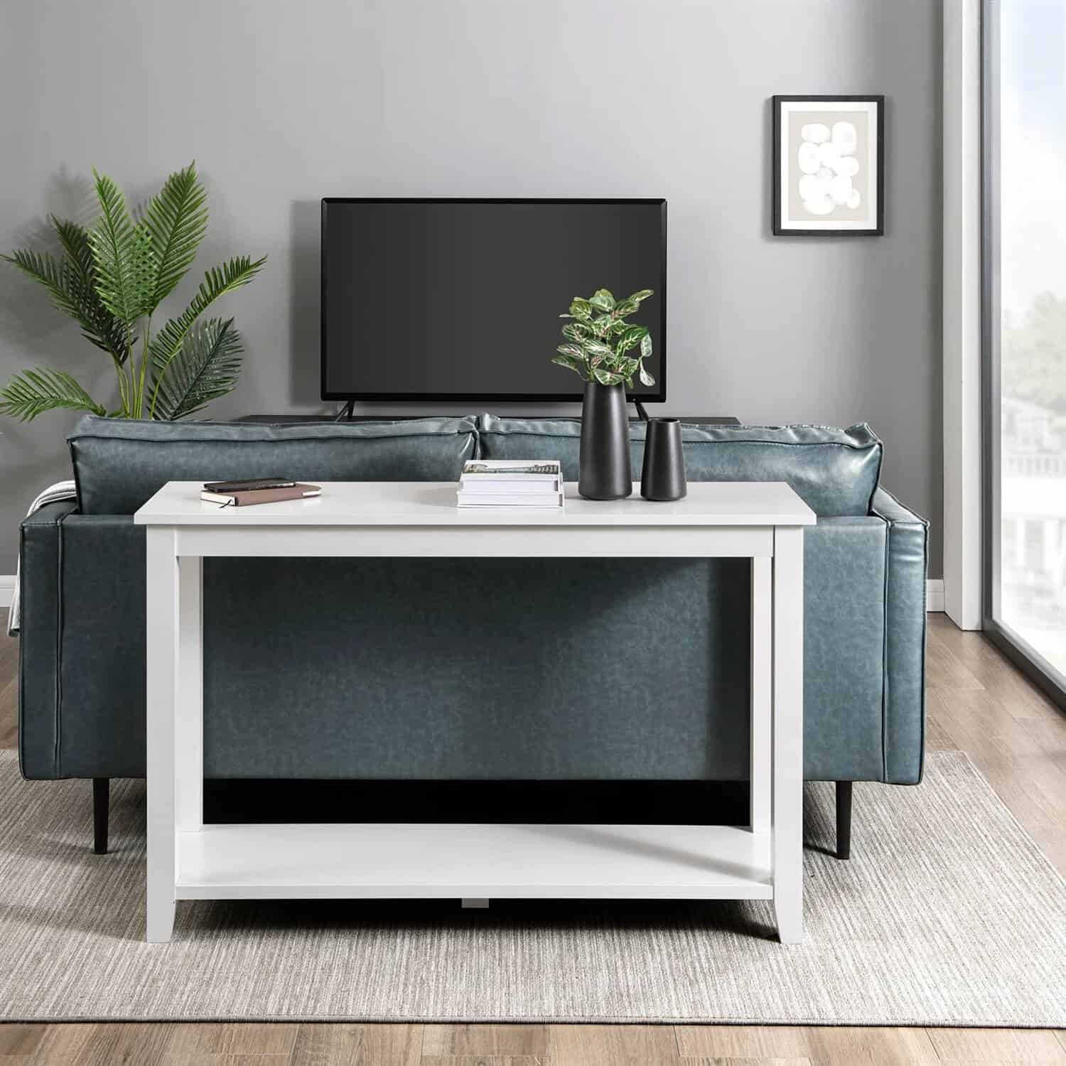 Modern Coastal Farmhouse White Sofa Table with Storage Shelf 1 Modern Coastal Farmhouse White Sofa Table with Storage Shelf