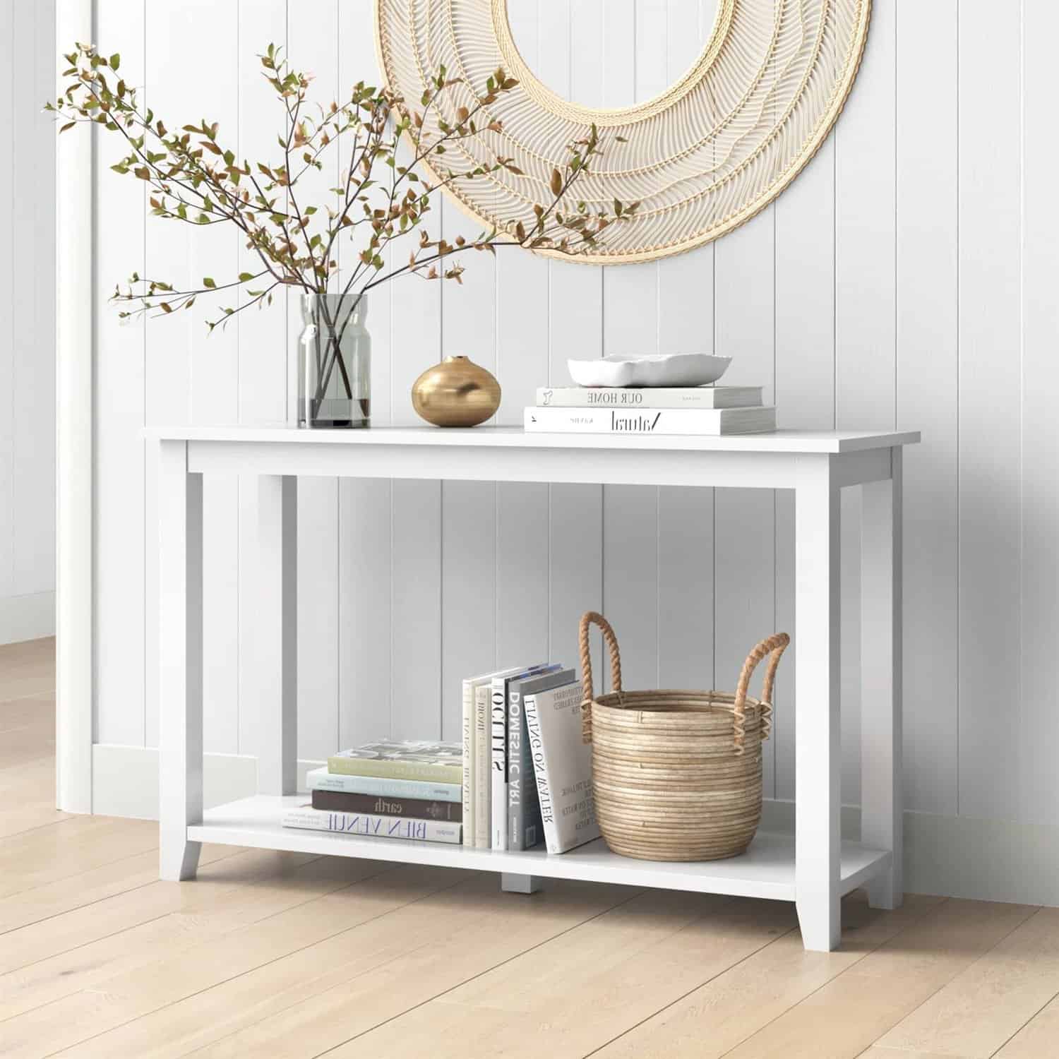 Modern Coastal Farmhouse White Sofa Table with Storage Shelf 2 Modern Coastal Farmhouse White Sofa Table with Storage Shelf - Image 2