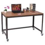 Industrial Modern Wood Top Desk with Locking Wheels