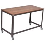 Industrial Modern Wood Top Desk with Locking Wheels