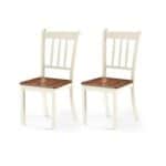Solid Wood White Mission Dining Chair with Brown Seat (Set of 2)