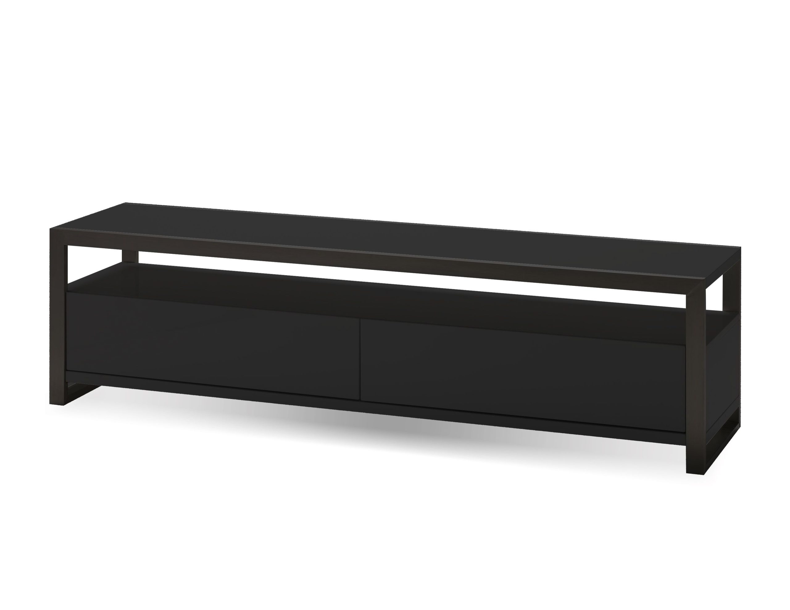 BRANDO Black Media Unit Glass Top Walnut Drawers 39