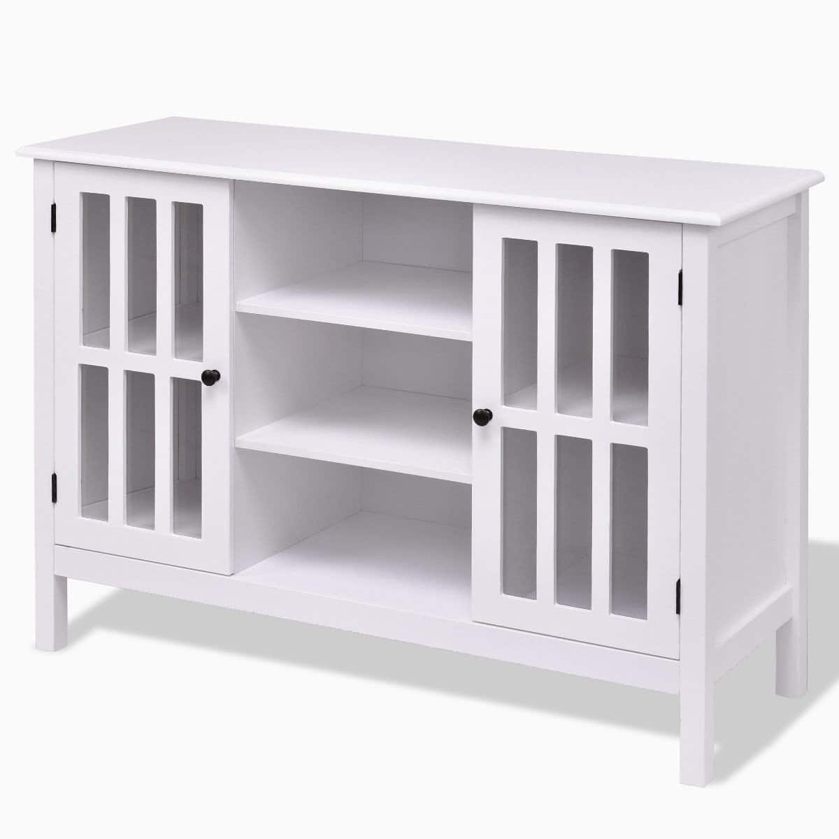 White Wood 43-Inch TV Stand with Glass Panel Doors 3 White Wood 43-Inch TV Stand with Glass Panel Doors - Image 3