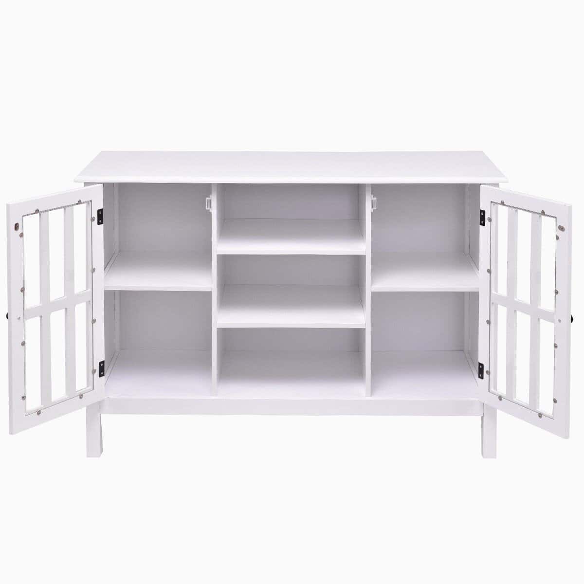 White Wood 43-Inch TV Stand with Glass Panel Doors 4 White Wood 43-Inch TV Stand with Glass Panel Doors - Image 4