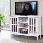 White Wood 43-Inch TV Stand with Glass Panel Doors 10 White Wood 43-Inch TV Stand with Glass Panel Doors