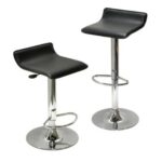 Adjustable Air-Lift Bar Stools with Black Faux Leather (Set of 2)
