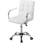 White Faux Leather Swivel Office Chair with Armrests and Wheels