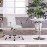 White Faux Leather Swivel Office Chair with Armrests and Wheels