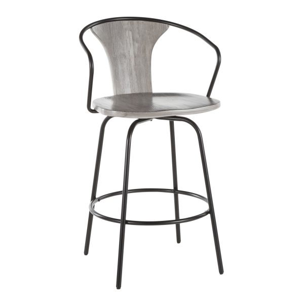 Waco Industrial Grey Wood and Black Metal Counter Stool 1