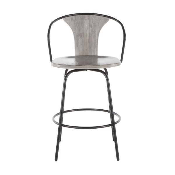 Waco Industrial Grey Wood and Black Metal Counter Stool 5