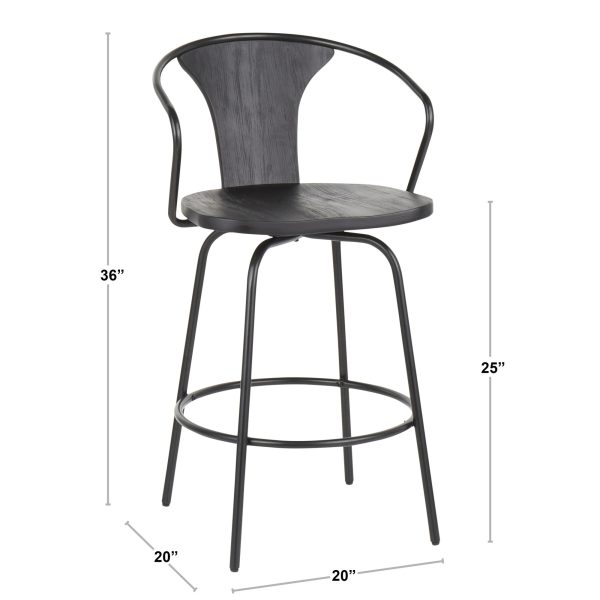 Waco Industrial Grey Wood and Black Metal Counter Stool 7
