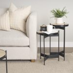 Wade Travertine Marble w/ Matte Black Metal End Tables