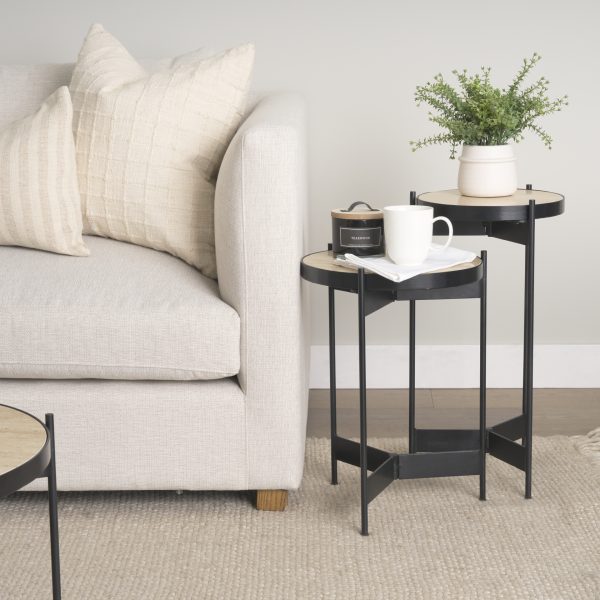 Wade Travertine Marble w Matte Black Metal End Tables 1