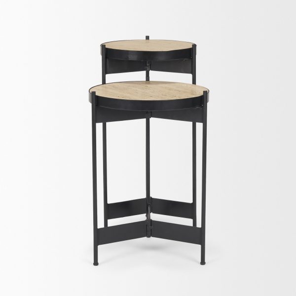 Wade Travertine Marble w Matte Black Metal End Tables 4