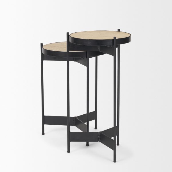 Wade Travertine Marble w Matte Black Metal End Tables 5