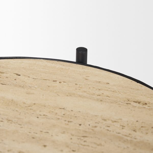 Wade Travertine Marble w Matte Black Metal End Tables 6
