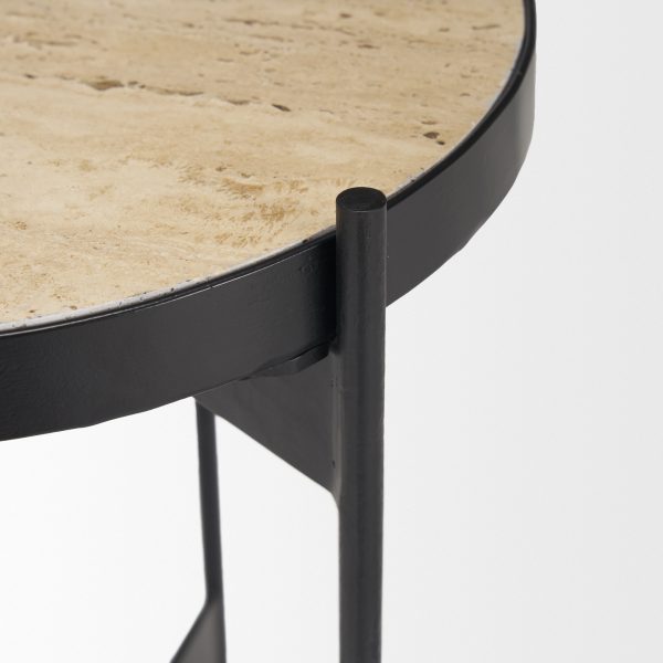 Wade Travertine Marble w Matte Black Metal End Tables 7