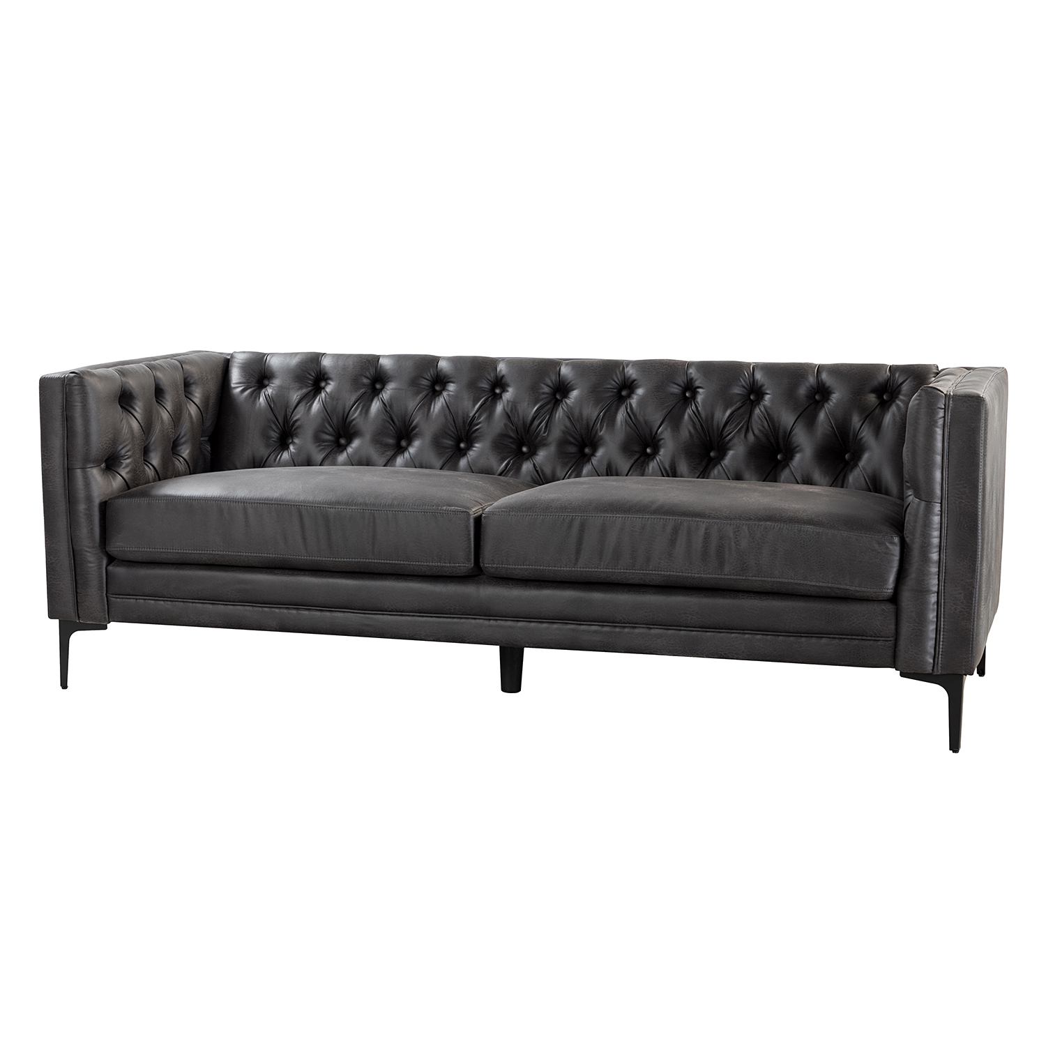 Wales Charcoal Mid-Century Modern Leathaire Fabric Sofa 2 Wales Charcoal Mid-Century Modern Leathaire Fabric Sofa - Image 2