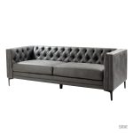 Wales Mid-Century Modern Grey Leathaire Fabric 84-Inch Button-Tufted Sofa 7 Wales Mid-Century Modern Grey Leathaire Fabric 84-Inch Button-Tufted Sofa