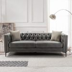 Wales Mid-Century Modern Grey Leathaire Fabric 84-Inch Button-Tufted Sofa 6 Wales Mid-Century Modern Grey Leathaire Fabric 84-Inch Button-Tufted Sofa