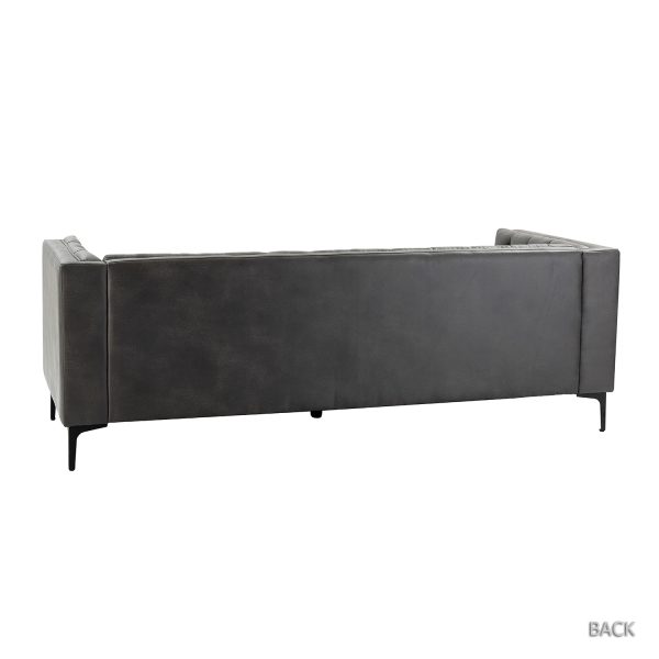 Wales Mid Century Modern Grey Leathaire Fabric 84 Inch Button Tufted Sofa 2