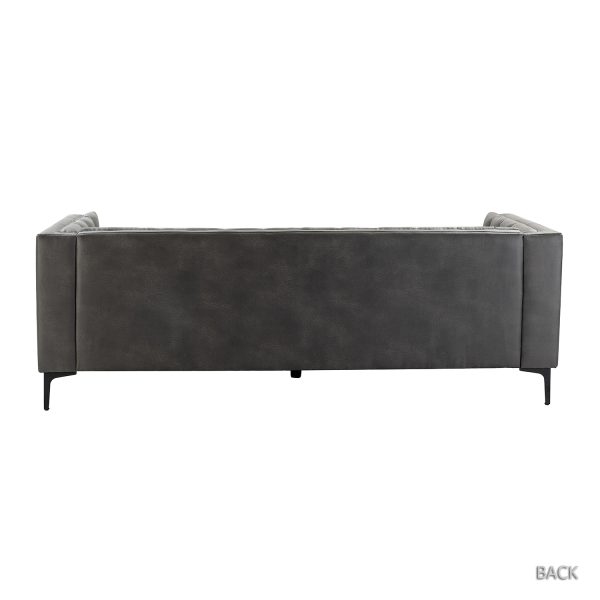 Wales Mid Century Modern Grey Leathaire Fabric 84 Inch Button Tufted Sofa 3