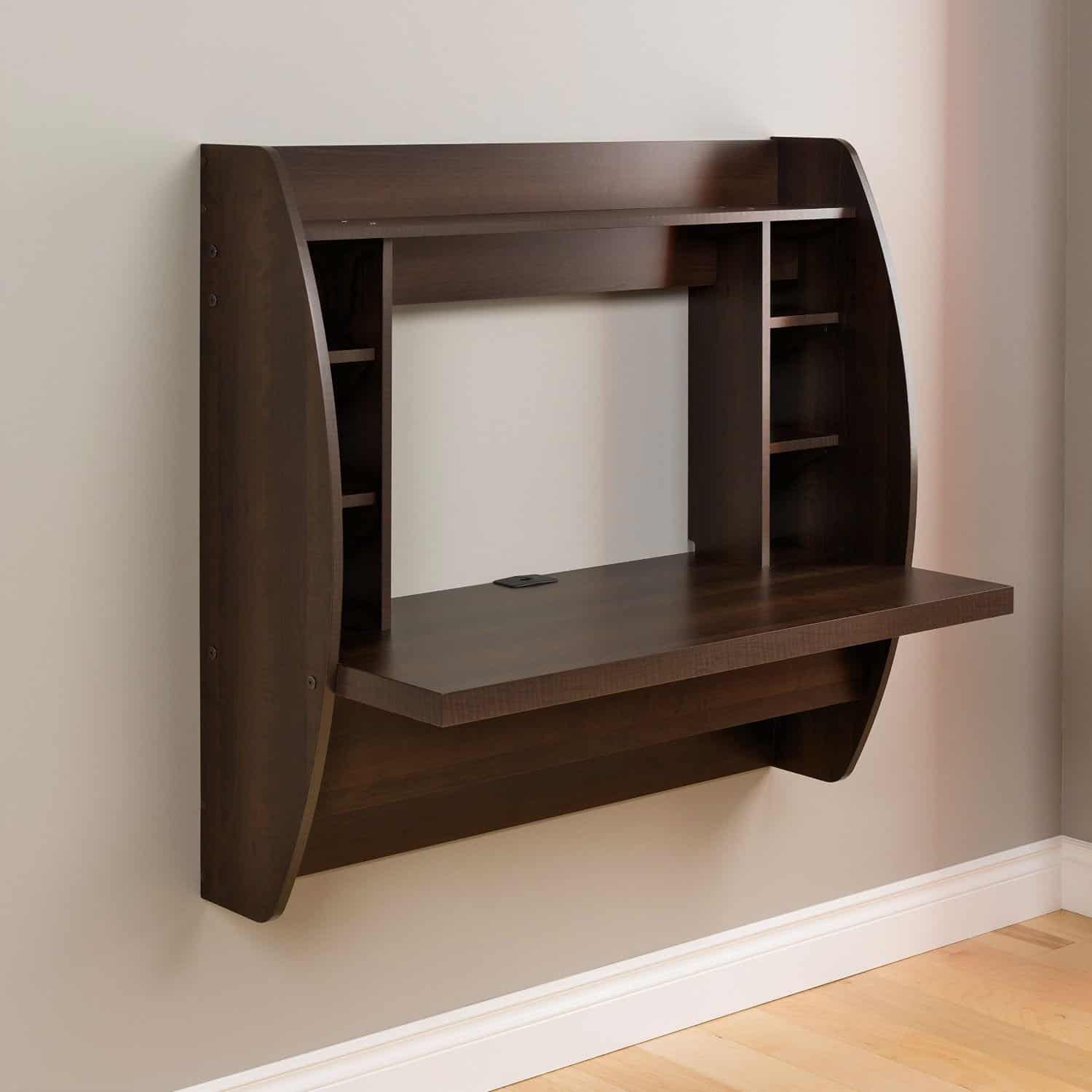 Wall Mount Space Saving Laptop Desk with Storage in Espresso 2 Wall Mount Space Saving Laptop Desk with Storage in Espresso - Image 2