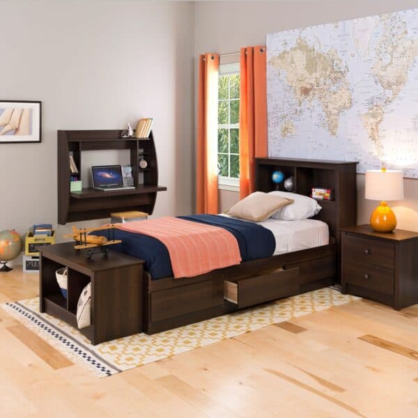 Wall Mount Space Saving Laptop Desk with Storage in Espresso 2