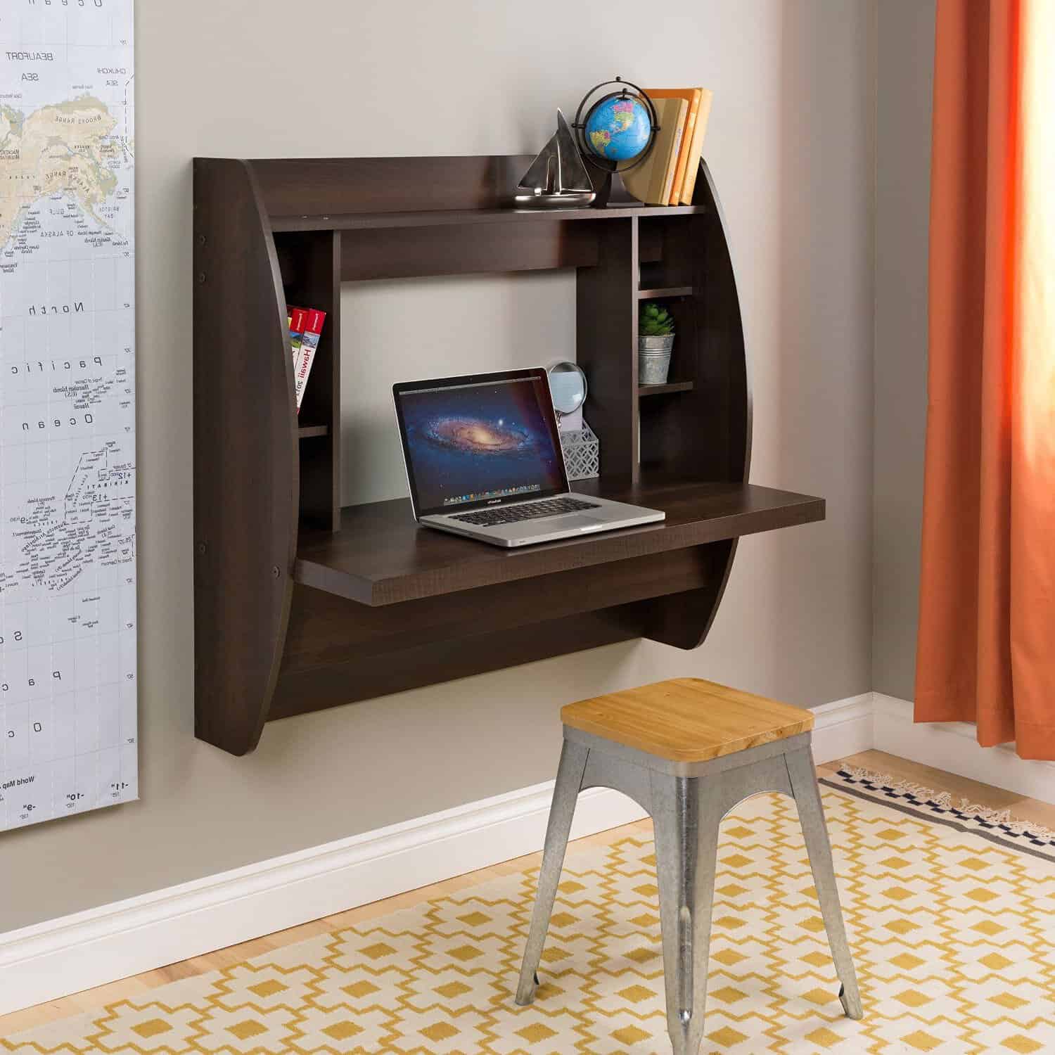 Wall Mount Space Saving Laptop Desk with Storage in Espresso 1 Wall Mount Space Saving Laptop Desk with Storage in Espresso
